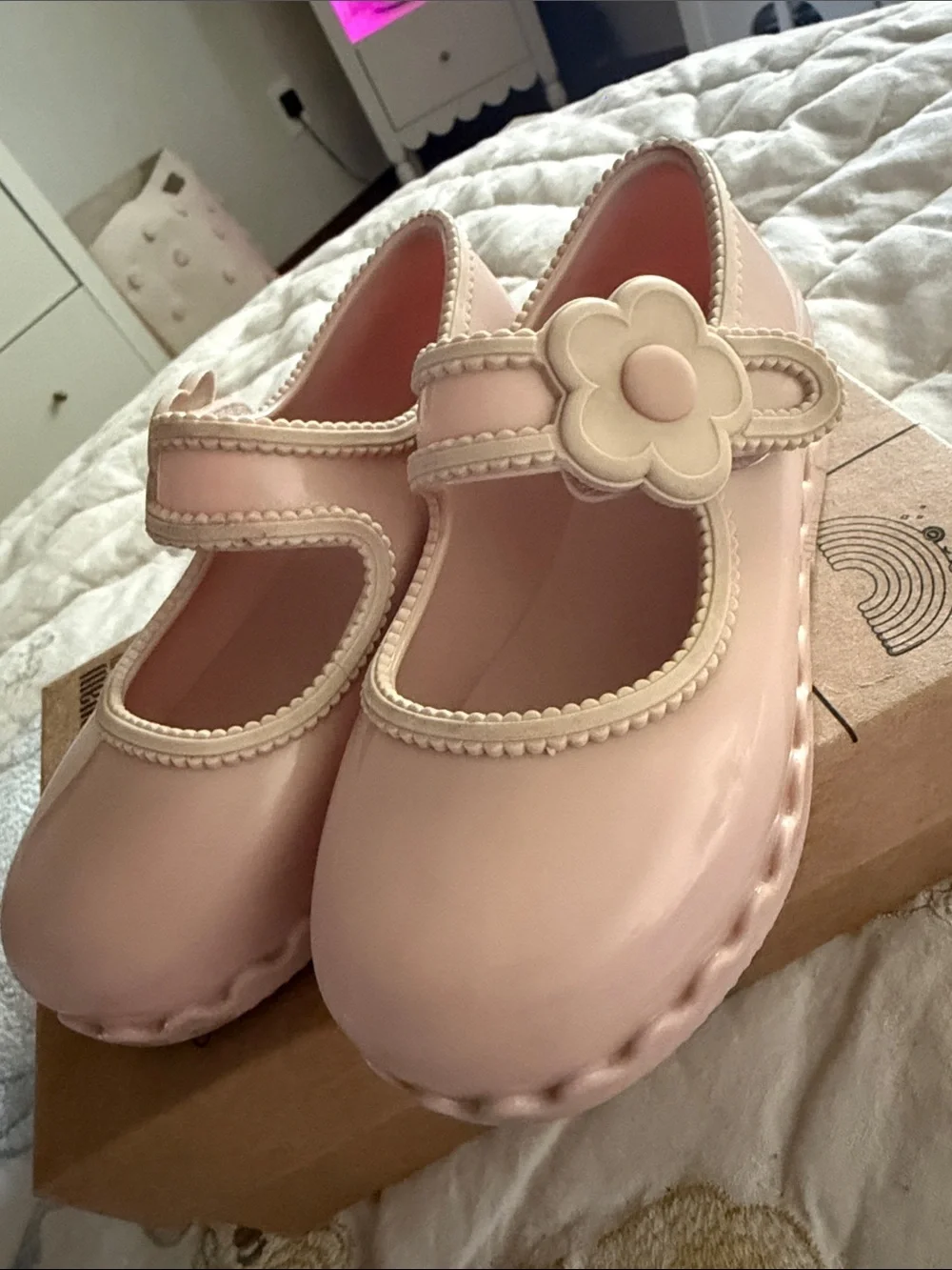 Mini Melissa Girls' Blush Pink Flower Mary Jane Shoes